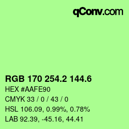 カラーコード: RGB 170 254.2 144.6 | qconv.com
