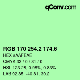 カラーコード: RGB 170 254.2 174.6 | qconv.com
