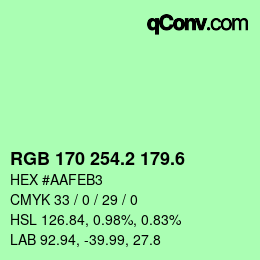 カラーコード: RGB 170 254.2 179.6 | qconv.com
