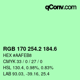 カラーコード: RGB 170 254.2 184.6 | qconv.com