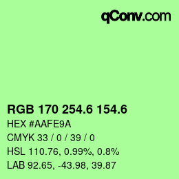 カラーコード: RGB 170 254.6 154.6 | qconv.com
