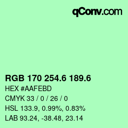 カラーコード: RGB 170 254.6 189.6 | qconv.com