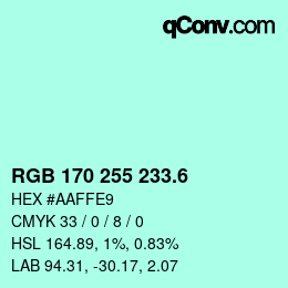 カラーコード: RGB 170 255 233.6 | qconv.com