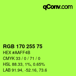 Color code: RGB 170 255 75 | qconv.com