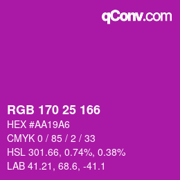 Color code: RGB 170 25 166 | qconv.com