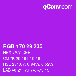 Color code: RGB 170 29 235 | qconv.com