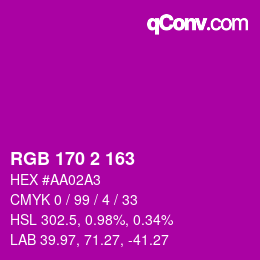 Color code: RGB 170 2 163 | qconv.com