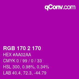 Color code: RGB 170 2 170 | qconv.com