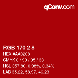 Color code: RGB 170 2 8 | qconv.com