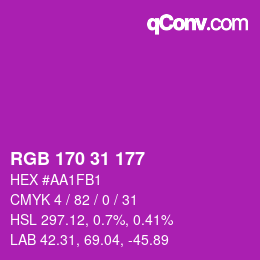 Color code: RGB 170 31 177 | qconv.com