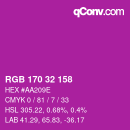 Color code: RGB 170 32 158 | qconv.com