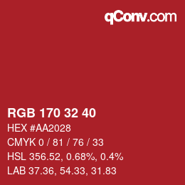 Color code: RGB 170 32 40 | qconv.com