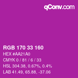 Color code: RGB 170 33 160 | qconv.com