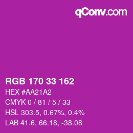 Color code: RGB 170 33 162 | qconv.com