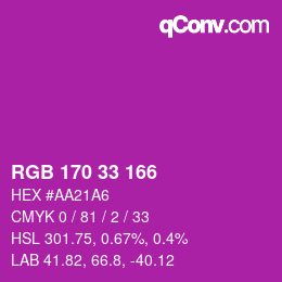 Color code: RGB 170 33 166 | qconv.com