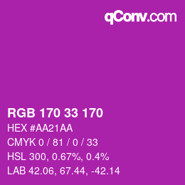 Color code: RGB 170 33 170 | qconv.com
