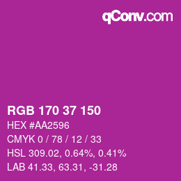 カラーコード: RGB 170 37 150 | qconv.com
