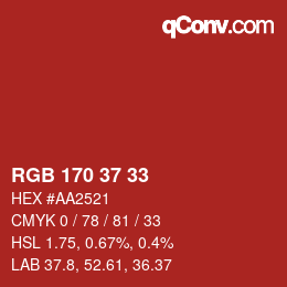 Color code: RGB 170 37 33 | qconv.com