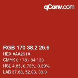 カラーコード: RGB 170 38.2 26.6 | qconv.com