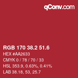 カラーコード: RGB 170 38.2 51.6 | qconv.com
