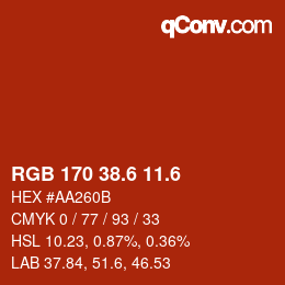 カラーコード: RGB 170 38.6 11.6 | qconv.com