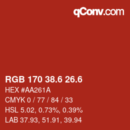 カラーコード: RGB 170 38.6 26.6 | qconv.com