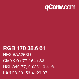 カラーコード: RGB 170 38.6 61 | qconv.com