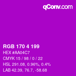 Color code: RGB 170 4 199 | qconv.com