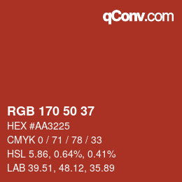 Color code: RGB 170 50 37 | qconv.com