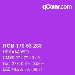 Color code: RGB 170 53 233 | qconv.com