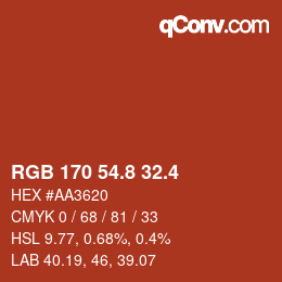 カラーコード: RGB 170 54.8 32.4 | qconv.com
