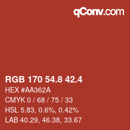 カラーコード: RGB 170 54.8 42.4 | qconv.com