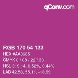 颜色代码: RGB 170 54 133 | qconv.com