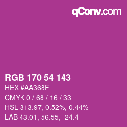 颜色代码: RGB 170 54 143 | qconv.com