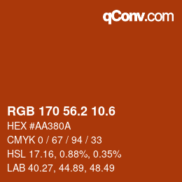 カラーコード: RGB 170 56.2 10.6 | qconv.com
