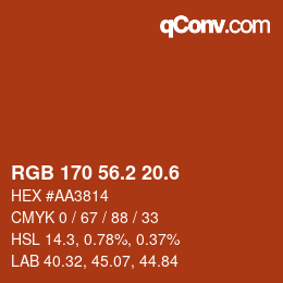カラーコード: RGB 170 56.2 20.6 | qconv.com