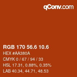 カラーコード: RGB 170 56.6 10.6 | qconv.com