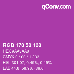 カラーコード: RGB 170 58 168 | qconv.com