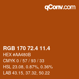 カラーコード: RGB 170 72.4 11.4 | qconv.com