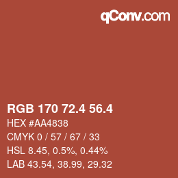 カラーコード: RGB 170 72.4 56.4 | qconv.com