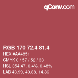 カラーコード: RGB 170 72.4 81.4 | qconv.com