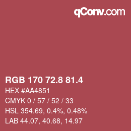カラーコード: RGB 170 72.8 81.4 | qconv.com