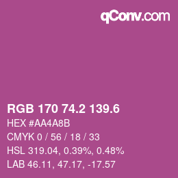 カラーコード: RGB 170 74.2 139.6 | qconv.com