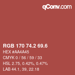 カラーコード: RGB 170 74.2 69.6 | qconv.com