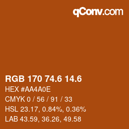 カラーコード: RGB 170 74.6 14.6 | qconv.com