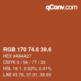 カラーコード: RGB 170 74.6 39.6 | qconv.com