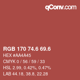 カラーコード: RGB 170 74.6 69.6 | qconv.com