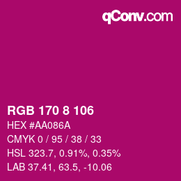 カラーコード: RGB 170 8 106 | qconv.com