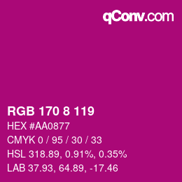 カラーコード: RGB 170 8 119 | qconv.com
