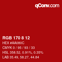 カラーコード: RGB 170 8 12 | qconv.com